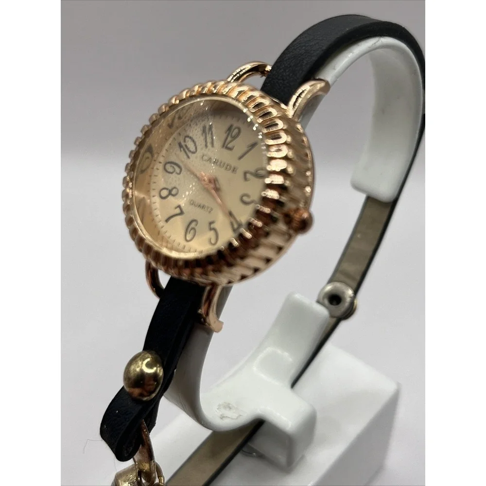 Carude Women's Quartz Wrap Watch Black‎ Band Rose Gold Case- New Battery